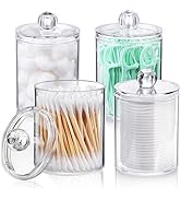4 PACK Qtip Holder Dispenser for Cotton Ball, Cotton Swab, Cotton Round Pads, Floss Picks - 10 oz...