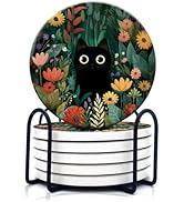 Dooke Coasters for Drinks, Round Absorbent Ceramic Stone Coasters Set of 6 with Cork Base, Funny ...