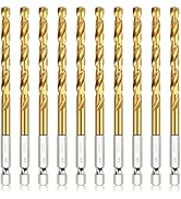 COMOWARE Titanium Twist Drill Bit Set - 10 Pcs 1/4" Hex Shank High Speed Steel for Wood Plastic A...