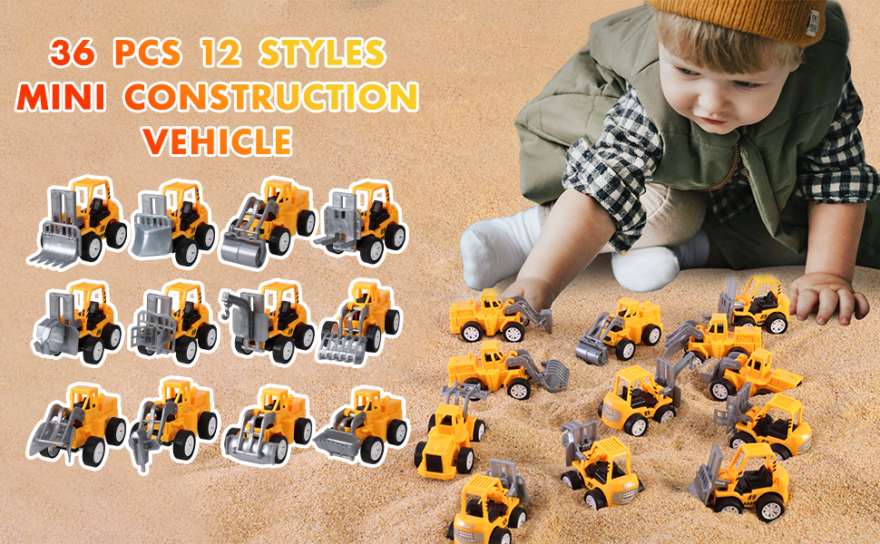 36 Pack Pull Back Construction Engineering Vehicles Toy