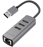 WALNEW USB 3.0 Ethernet Adapter, 4-in-1 USB Hub with 3 USB-A Data Ports and 1 Gigabit RJ45 Networ...
