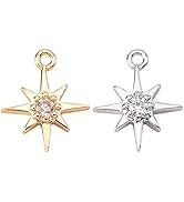 BENECREAT 16PCS 18K Gold Plated Star Cubic Zirconia Pendant Gold/Platinum Star Brass Charms Penda...