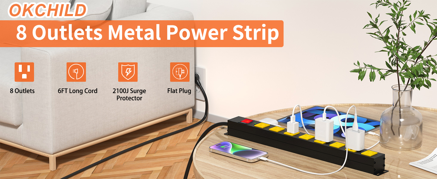 8 Outlets Metal Power Strip