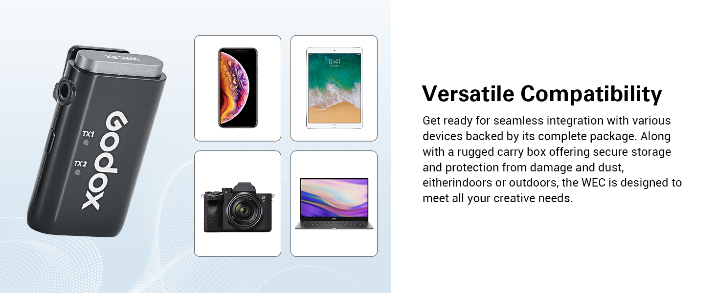 Portable electronic device, possibly a power bank or charger. Dark gray cylindrical design with 'Gooba' branding. Compatible with various smartphones and tablets shown nearby.