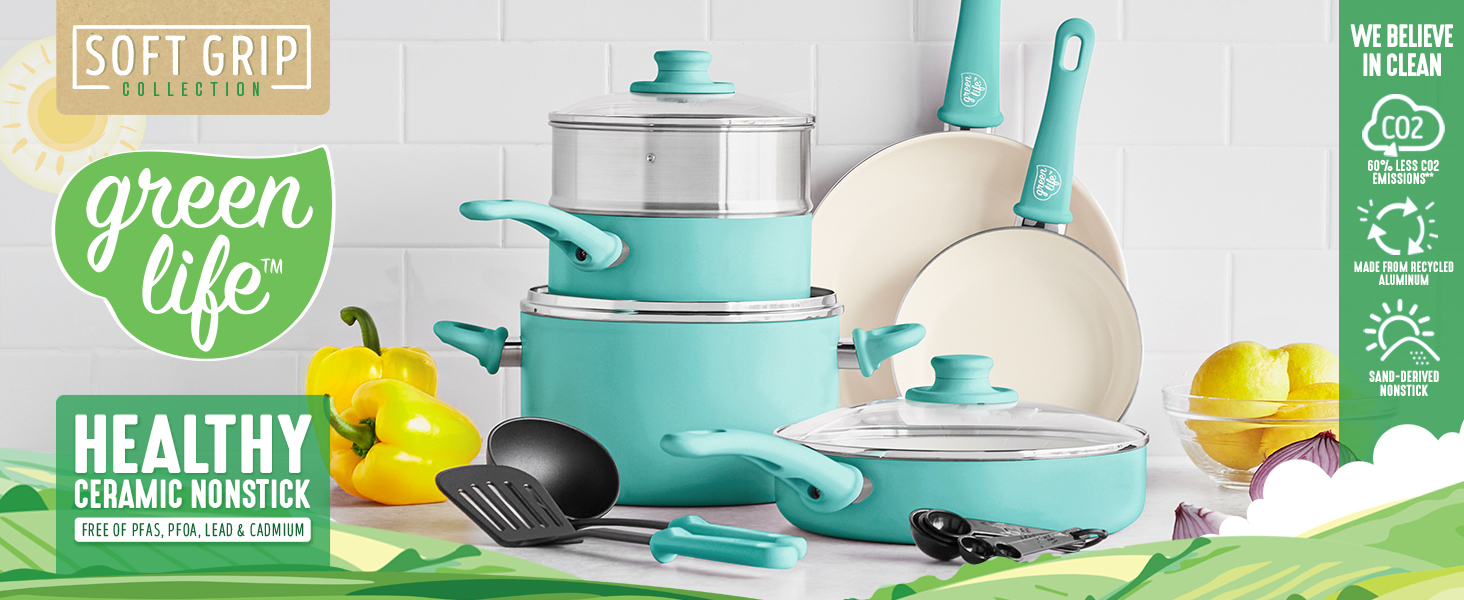 GreenLife, nonstick cookware, pots and pans, stay cool handle, healthy, clean cooking