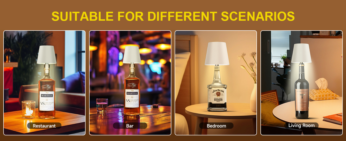 Wireless Bottle Lamp, Wine Bottle Lights with Touch Dimming, Rechargeable 3 Color Temperatures 