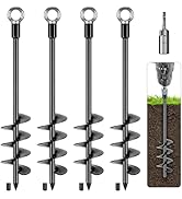 4 Pack 18 Inch Ground Anchor Kits Carbon Steel Heavy Duty Screw in Earth Anchor Stakes 30MM Blade...