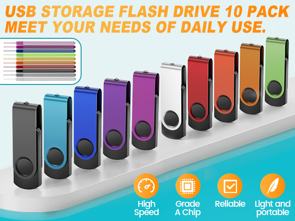 Flash Drive Pack of 10 Thumb Drives Bulk Kepmem Metal USB Memory Sticks Swivel USB Drive Pen Drives
