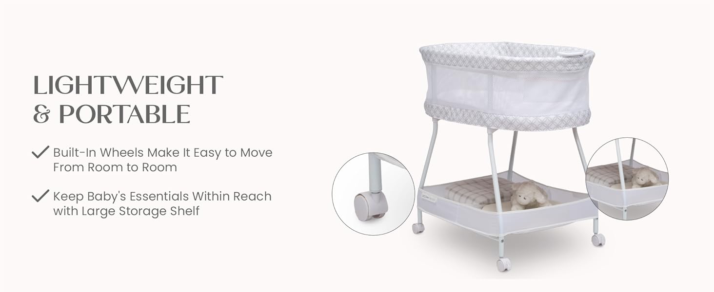 Bondi Adjustable Height Bedside Beechwood Bassinet, Tan