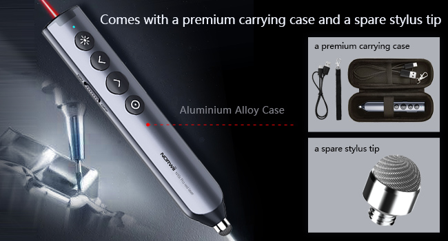 N10s Pro_wireless_presentation_clicker_Comes with a premium carrying case and a spare stylus tip