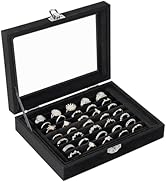 Jutieuo Velvet Ring Organizer Box, 7 Slots Jewelry Holder with Glass Lid Earring Display Tray Sto...