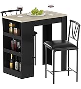 VECELO Small Bar Table and Chairs Tall Kitchen Breakfast Nook with Stools/Dining Set for 2, Stora...