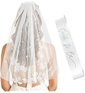 Iridescent Bride to Be Sash &amp; White Rhinestone Veil for Bachelorette Party, 2Pcs Bridal Veil and ...