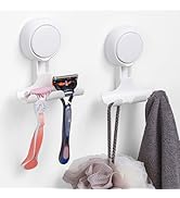 LEVERLOC Razor Holder for Shower 2 Pack, Powerful Suction Cup Shower Hooks for Towel, Loofah, Raz...