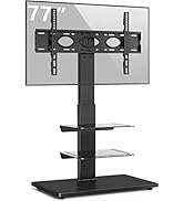 Rfiver Swivel Floor TV Stand with Mount, Wood Base and 2 Flexible Media Shelves for 40 43 49 50 5...