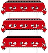 Childom 3Pcs Racing Car Plastic Tablecloth, Race Birthday Party Decorations, 54'' x 108'' Checker...