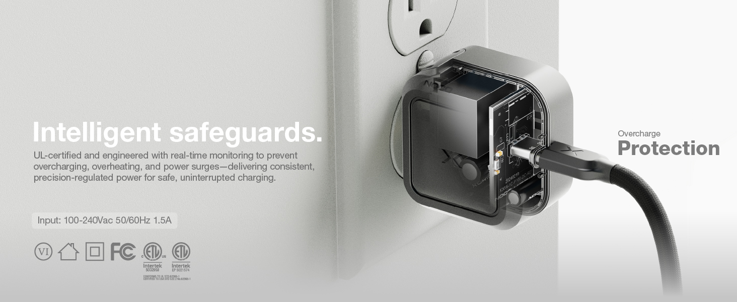 Equipped with intelligent safeguards to prevent overcharging, overheating, power surges - UL listed