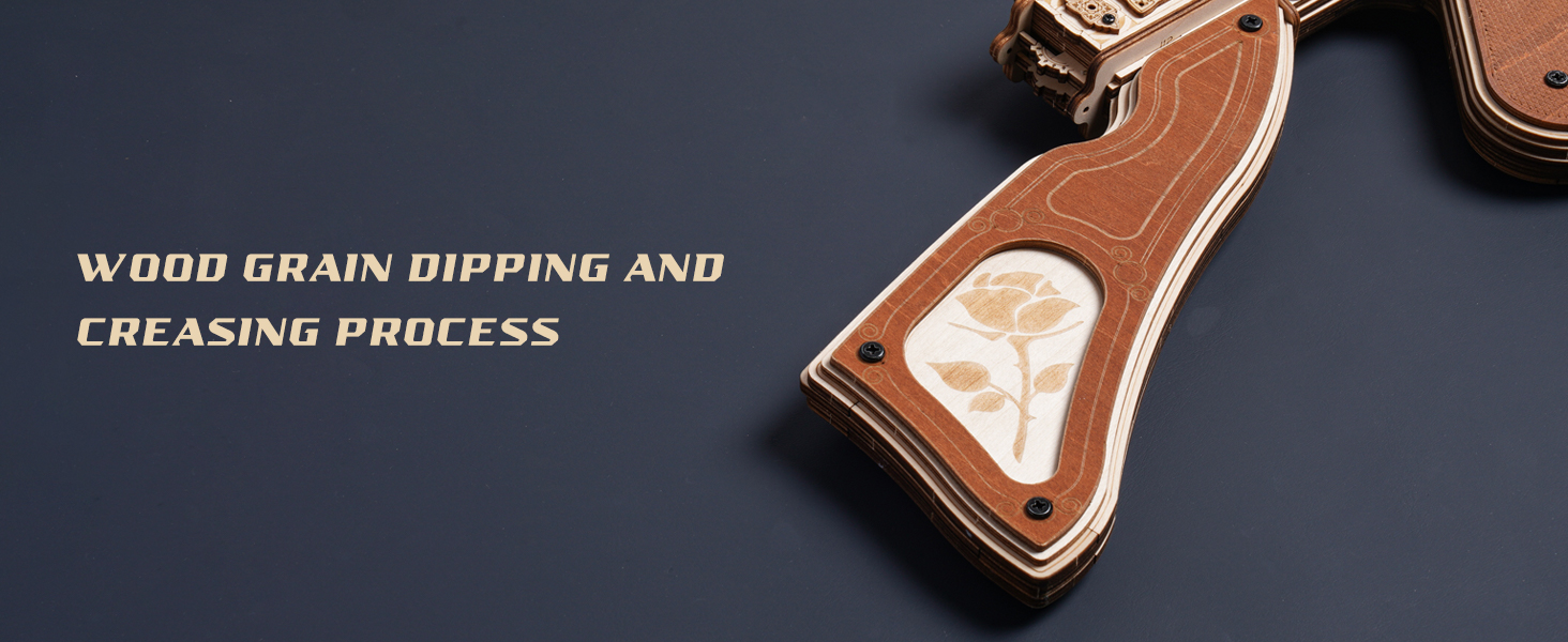 Carved design on the toy gun body is very exquisite, and the rose print on the gunstock