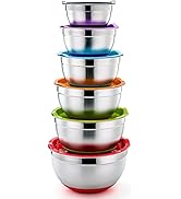 P&amp;P CHEF Mixing Bowls With Lids, Set of 6, Stainless Steel Nesting Mixing Bowls &amp; Fitting Lids &amp; ...