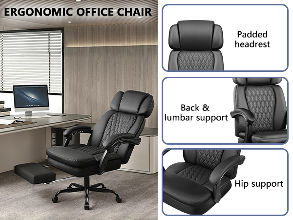 Executive Big and Tall Office Chair with Foot Rest Computer Office Chair with Adjustable Headrest 