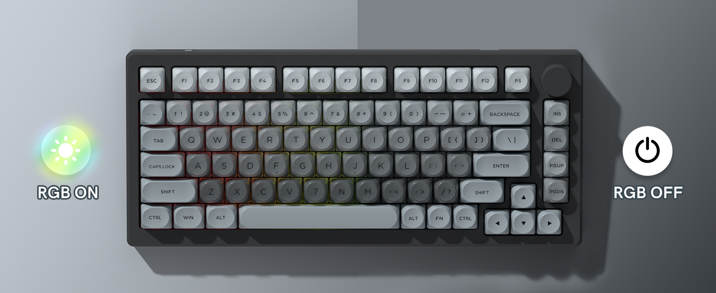Keycaps in RGB effect on keyboard