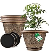 14 Inch Large Planter Pot for Plants Indoor Outdoor, 4 Pack Plastic Flower Pots with Drainage Hol...