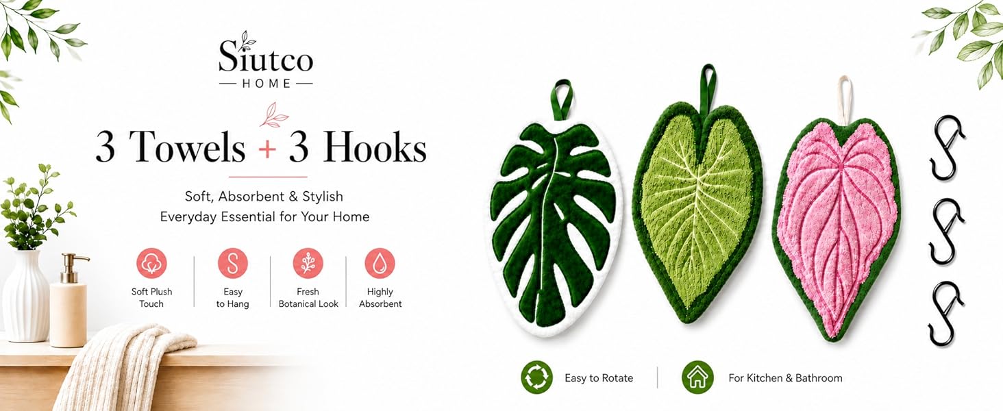 Pink leaf towel, green leaf towel, Monstera deliciosa towel