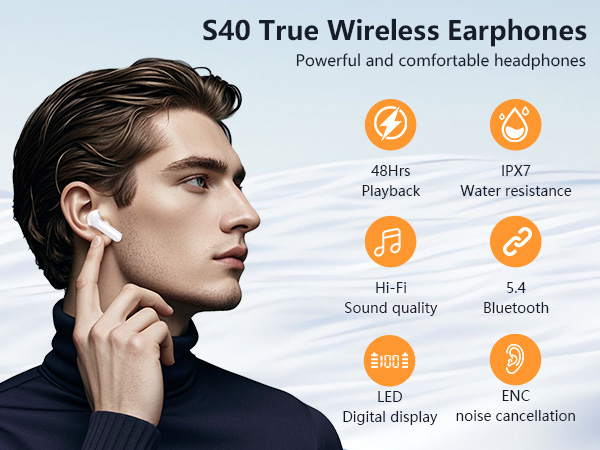 Wireless Earbuds 2025 NEW Bluetooth 5.4 Headphones Bass 3D Stereo, In-Ear Earphones with 4 ENC