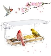 SUNALLY Window Bird Feeder for Outdoors, Clear Wild Bird Feeders Window Mounted with Self-Adhesiv...