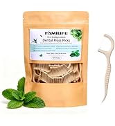 FAMILIFE Floss Picks, 100 Count Mint Plant Based Dental Floss Eco-Friendly | Natural Tooth Picks ...