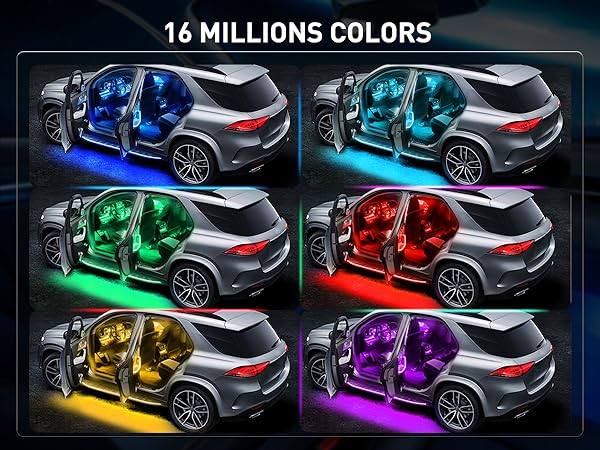 4PCS 48 LED Interior Lights DC 12V Multicolor Music Car Strip Light Under Dash Lighting Kit