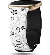Two-Tone Floral Engraved Band Compatible with Fitbit Versa 3/4/ Sense 2 Bands, Cute Flower Soft S...
