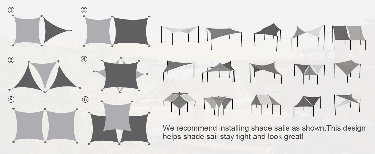 Shade cloth cover combinations and installation angles