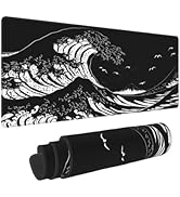 Japan Kanagawa Wave Black and White Mouse Pad XL Extended Mouse Mat Non Slip Rubber Base Stitched...