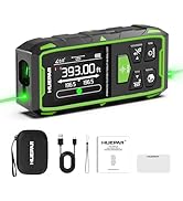 Huepar Dual Laser Measuring Tool, 393Ft Green-Beam Bilateral Digital Laser Distance Measure 6 Uni...
