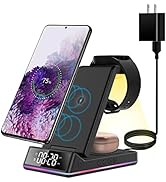 Wireless Charger with Clock/Alarm for Samsung Charging Station, 3 in 1 Android Phone Multiple Dev...