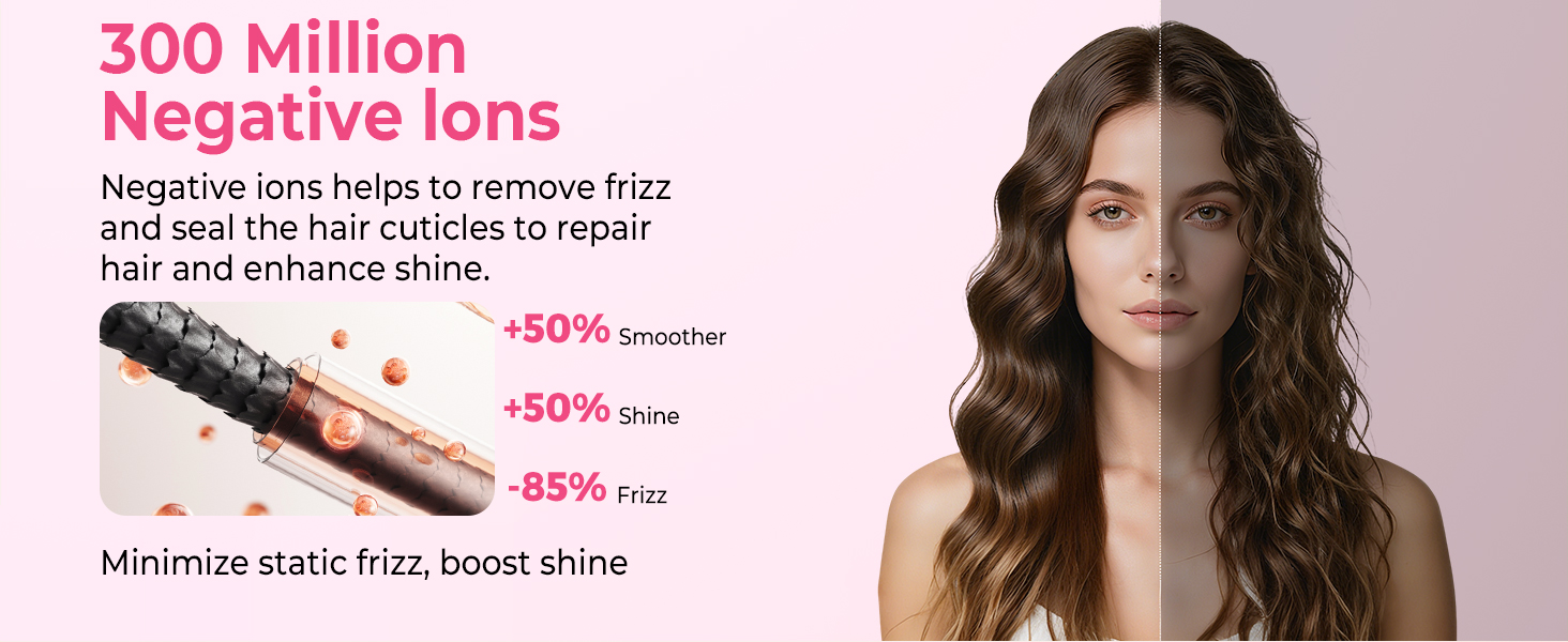 300 MillionNegative lons Negative ions helps to remove frizzand seal the hair cuticles