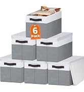 Criusia 6 Set Clothes Storage Bins with Lids - Stackable Fabric Closet Organizers and Storage Bas...