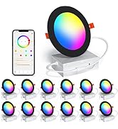 Smart Recessed Lighting 4 Inch RGBCW Color Changing 12W Black Recessed Ceiling Light with Junctio...