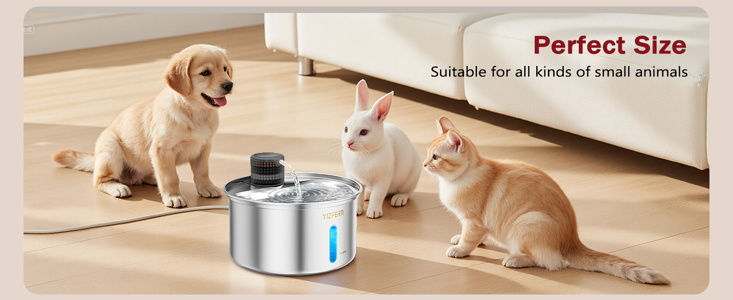 Stainless Steel Cat Water Fountain, 3.2L/108oz Large Capacity Pet Water Dispenser