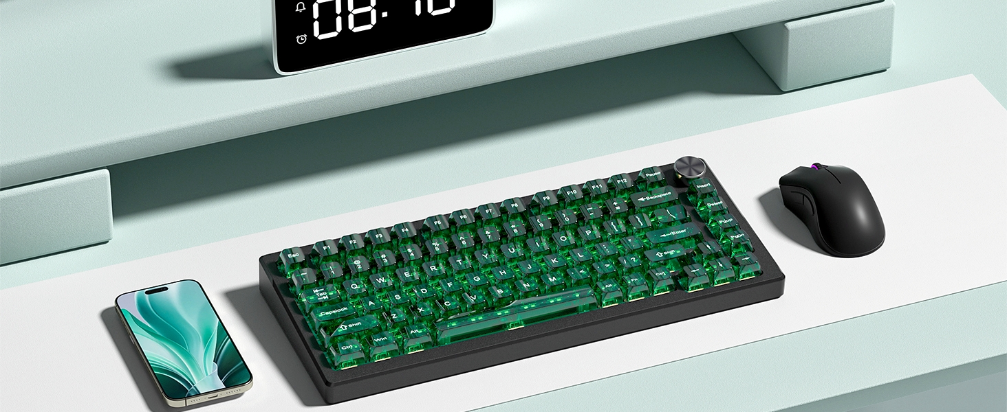 Dark Green keycap Set,Transparent keycaps 60 75 100 Percent,Crystal Jelly Keycaps,Shine Through