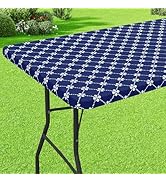 misaya Rectangle Vinyl Table Cloth, Elastic Fitted Tablecloth with Flannel Backing, Waterproof Pl...