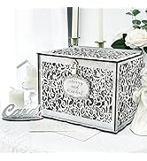 OurWarm Silver Wedding Card Box with Lock, Wooden Gift Card Box for wedding decorations for recep...
