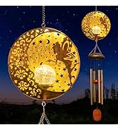 Tryme Solar Wind Chimes Outdoor Fairy Hanging Lights with 4 Aluminum Tubes, Moon Yard Decorations...