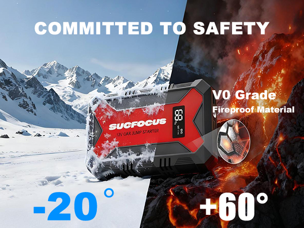COMMITTED TO SAFETY,Vo GradeFireproof Material,Safe driving jump starter,Jumping your car anywhere