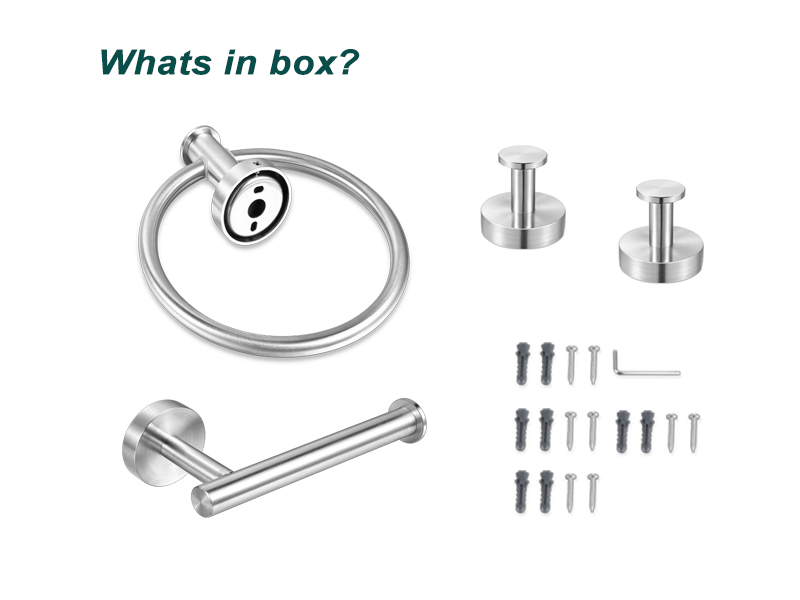 Package of 4 pieces bathroom hardware set wall mounted with drilling screws