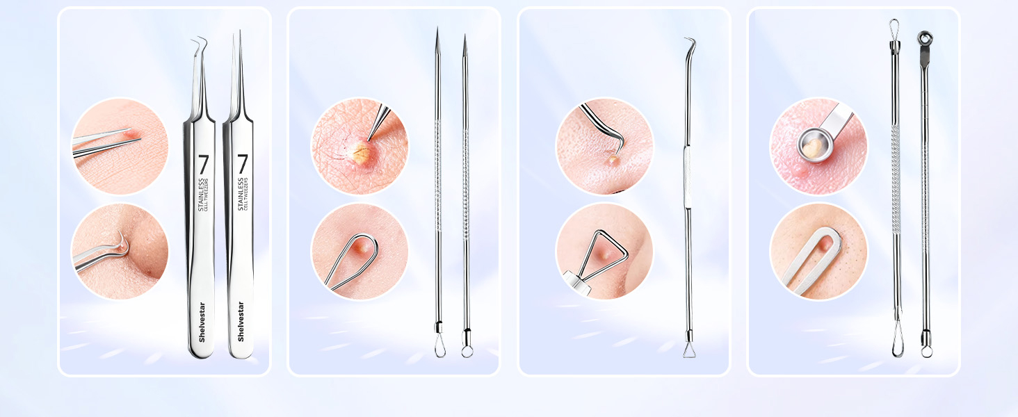Premium Professional Stainless Acne Pimple Extractor Tool with Metal Box