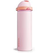 Insulated Water Bottle with Straw - Encool Stainless Steel Water Bottle with Push Button Lid, Lea...