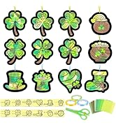 Tarklanda 48 Pcs St. Patricks Day Suncatchers Craft Kits Lucky Shamrock Tissue Paper Craft Kit DI...
