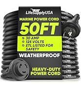 50FT Marine Shore Power Cord 30 Amp, NEMA L5-30P to L5-30R Twist Lock, 125V 10AWG SJTW Extension ...